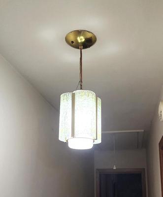 Lot #55 Groovy Mid Century Modern Hanging Light Fixture - Brass/Murano Glass