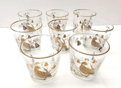 Lot #60 Vintage Libbey Special Edition MCM Barware - Partridge in a Pear Tree - set of 8