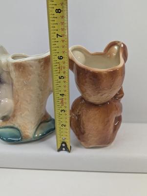 Royal Copley Kitten & Stump Vase Cat Climbing & Teddy Bear Planters