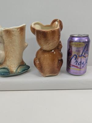 Royal Copley Kitten & Stump Vase Cat Climbing & Teddy Bear Planters
