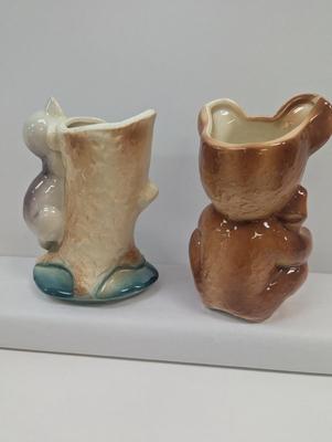 Royal Copley Kitten & Stump Vase Cat Climbing & Teddy Bear Planters