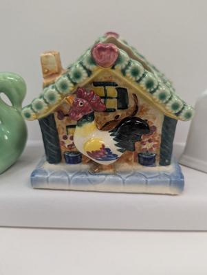 1950's O Keefe & Merrit White & Red Ceramic Stove Top Salt & Pepper Shakers Miniature Green Swan Planter 1940's...