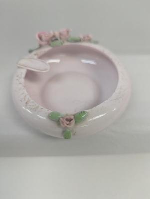 Vintage Majolica Blue Rose Pottery Pink Pitcher Lefton China Hand Painted Ashtray Mid Century Taper Holders