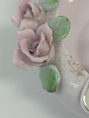 Vintage Majolica Blue Rose Pottery Pink Pitcher Lefton China Hand Painted Ashtray Mid Century Taper Holders