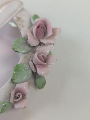 Vintage Majolica Blue Rose Pottery Pink Pitcher Lefton China Hand Painted Ashtray Mid Century Taper Holders