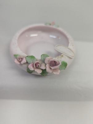 Vintage Majolica Blue Rose Pottery Pink Pitcher Lefton China Hand Painted Ashtray Mid Century Taper Holders