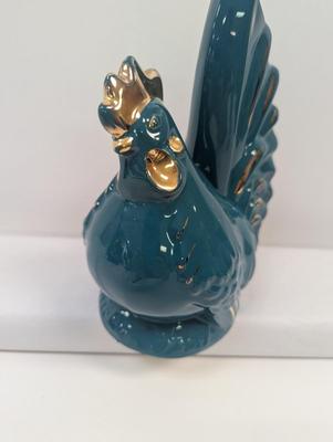 Ceramic Teal/Gold Rooster Bank