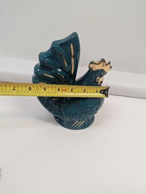 Ceramic Teal/Gold Rooster Bank