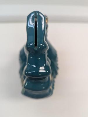 Ceramic Teal/Gold Rooster Bank