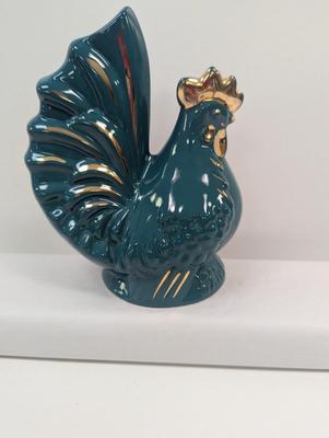 Ceramic Teal/Gold Rooster Bank