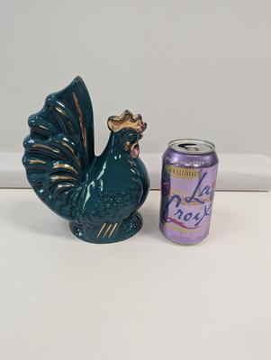 Ceramic Teal/Gold Rooster Bank