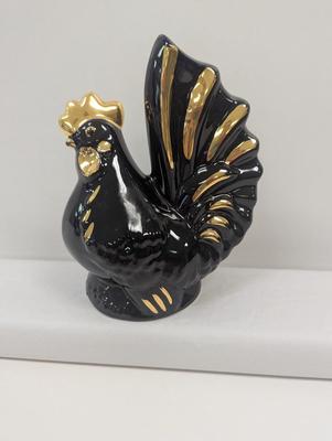 Ceramic Black/Gold Rooster Bank