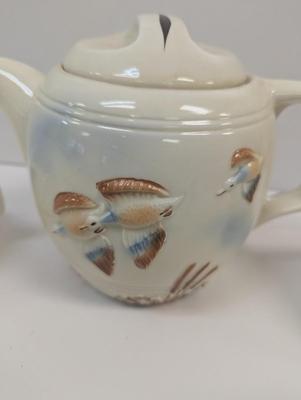 Vintage Porcelier Tea Set Raised Ducks Flying Made In USA