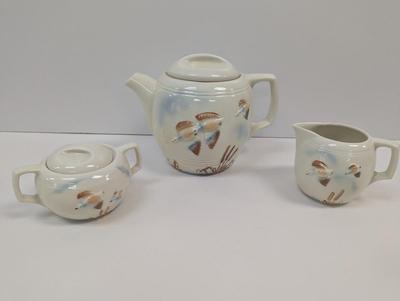 Vintage Porcelier Tea Set Raised Ducks Flying Made In USA