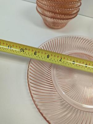 9 Pieces Of Diana Pink Dinner Plate & Bowls Federal Glass