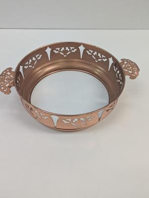 Vintage 1950's Forman Family Hall China Pink Casserole With Reticulated Copper Server