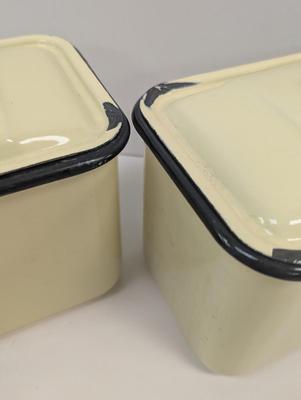 Vintage Enamel Storage Boxes With Lids