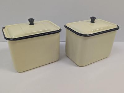 Vintage Enamel Storage Boxes With Lids