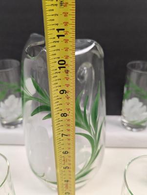 Hand Painted Flower Pitcher With Glasses