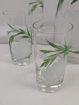 Hand Painted Flower Pitcher With Glasses
