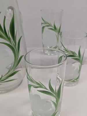 Hand Painted Flower Pitcher With Glasses