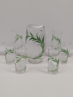 Hand Painted Flower Pitcher With Glasses