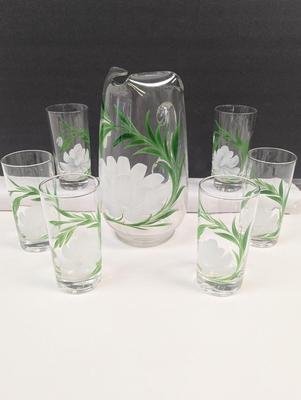 Hand Painted Flower Pitcher With Glasses