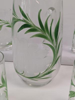 Hand Painted Flower Pitcher With Glasses