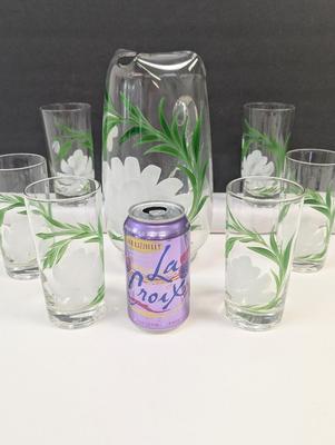 Hand Painted Flower Pitcher With Glasses