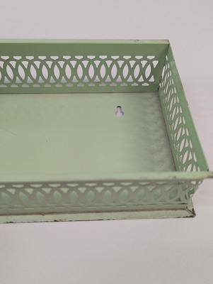 Vintage Chrome & Green Floral Hand Painted Tissue Box Wall Hanging