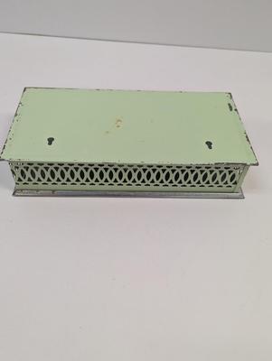 Vintage Chrome & Green Floral Hand Painted Tissue Box Wall Hanging