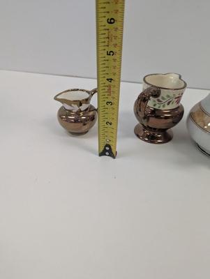 Porcelain/English Copper Luster Old Castle Creamer Pitchers