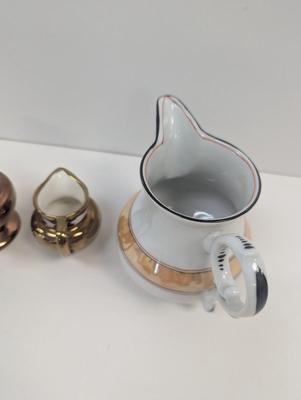 Porcelain/English Copper Luster Old Castle Creamer Pitchers