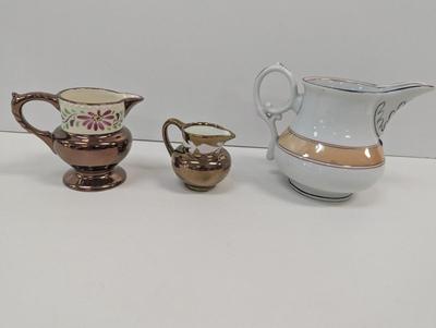 Porcelain/English Copper Luster Old Castle Creamer Pitchers