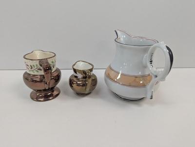 Porcelain/English Copper Luster Old Castle Creamer Pitchers
