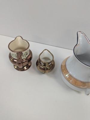 Porcelain/English Copper Luster Old Castle Creamer Pitchers