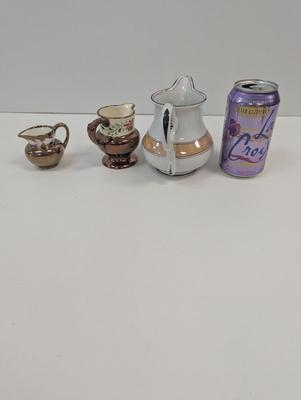 Porcelain/English Copper Luster Old Castle Creamer Pitchers