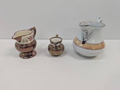 Porcelain/English Copper Luster Old Castle Creamer Pitchers