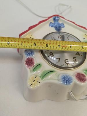 Sessions Made In USA Art Pottery Bluebird Birdhouse Clock