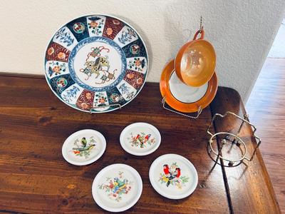 ASIAN BAMBOO WALL ART, COASTERS, AND HAND PAINTED CHINA
