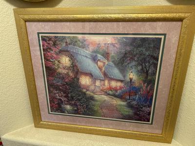THOMAS KINKAIDE “GLORY OF THE EVENING” AND BRASS EMBOSSED WALL ART