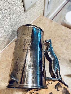 1940’S AUSTRALIAN ARTILLERY SHELL CASING REPURPOSED MUG PRESENTED TO SOLDIER, COLLECTIBLE PLATE, AND MORE!