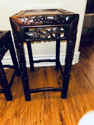 UNIQUE HAND CARVED ALABASTER GEESHA AND GORGEOUS HAND CARVED NESTING TABLES