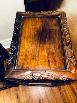UNIQUE HAND CARVED ALABASTER GEESHA AND GORGEOUS HAND CARVED NESTING TABLES