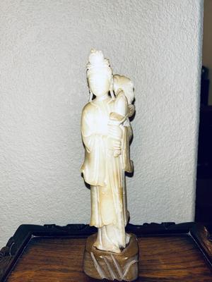 UNIQUE HAND CARVED ALABASTER GEESHA AND GORGEOUS HAND CARVED NESTING TABLES