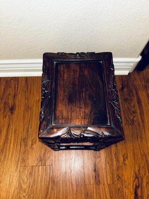 UNIQUE HAND CARVED ALABASTER GEESHA AND GORGEOUS HAND CARVED NESTING TABLES
