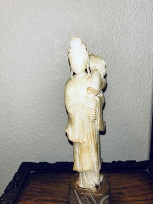 UNIQUE HAND CARVED ALABASTER GEESHA AND GORGEOUS HAND CARVED NESTING TABLES