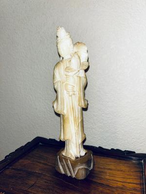 UNIQUE HAND CARVED ALABASTER GEESHA AND GORGEOUS HAND CARVED NESTING TABLES