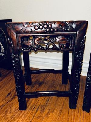 UNIQUE HAND CARVED ALABASTER GEESHA AND GORGEOUS HAND CARVED NESTING TABLES