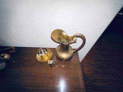BRASS TEA CUP & SAUCER SMALL AND MINI PITCHERS FROM INDIA